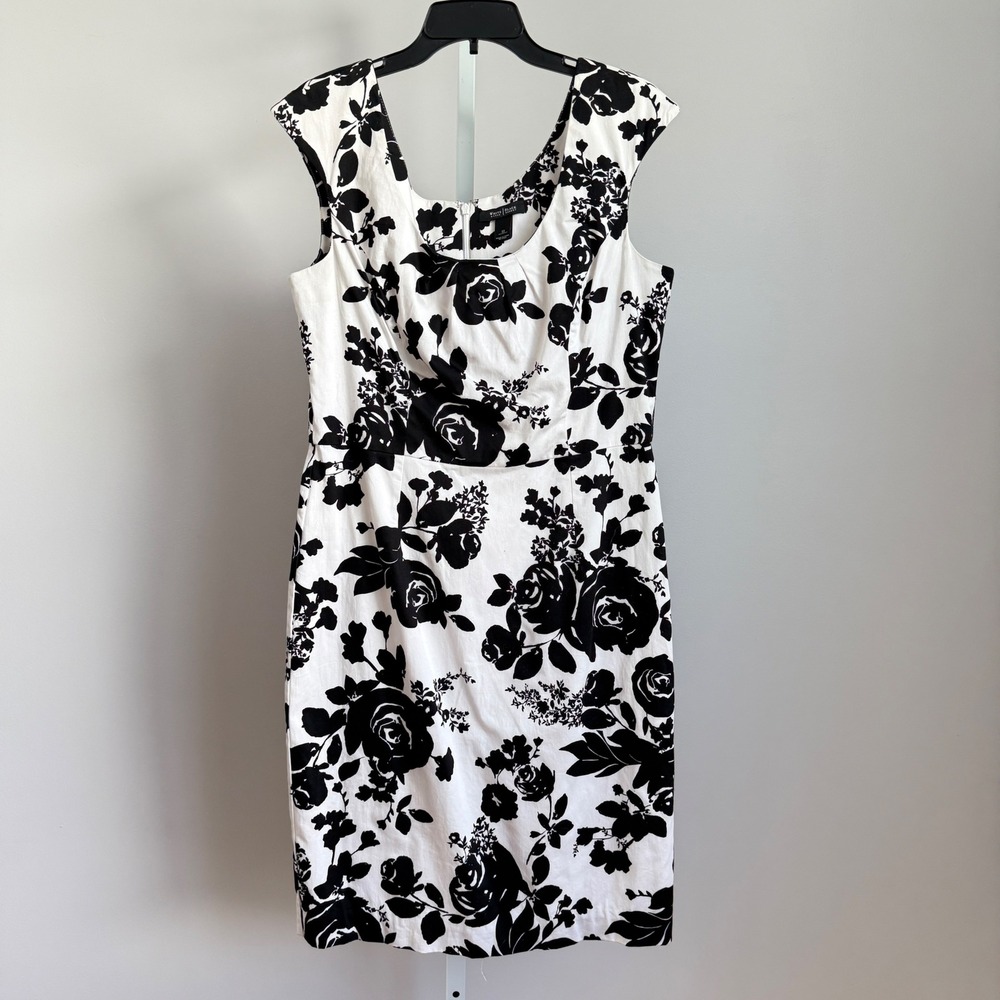 WHBM Cotton Dainty Academia Office Siren‎ Floral Sheath Dress 12 Black
